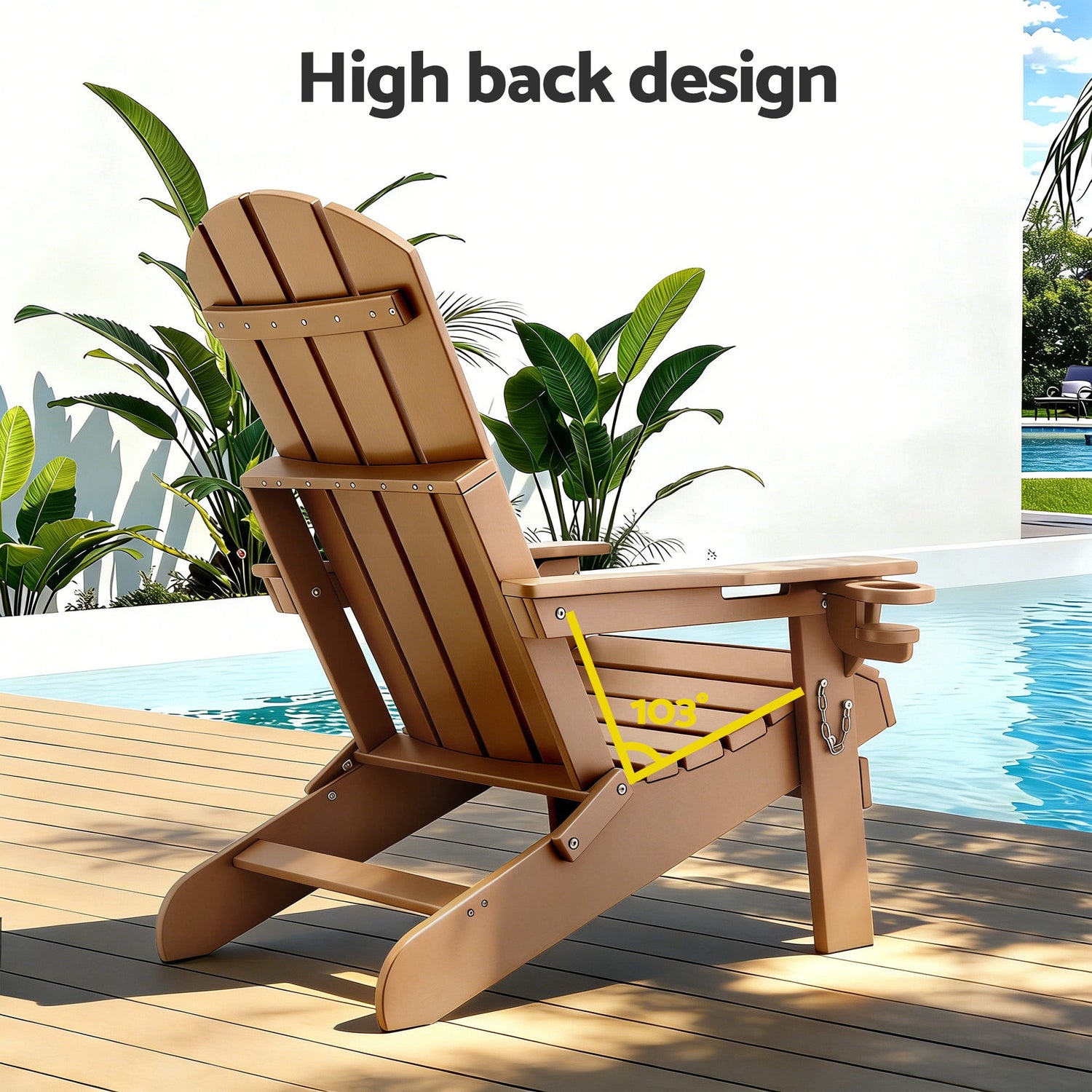 Gardeon Outdoor Chairs Folding Adirondack Beach Chair HDPE Sun Lounge Patio Furniture Garden Brown-Furniture > Outdoor > Outdoor Chairs-PEROZ Accessories