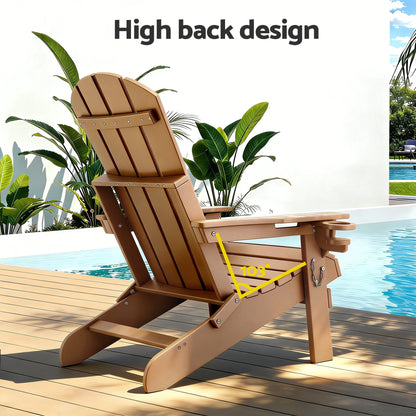 Gardeon Outdoor Chairs Folding Adirondack Beach Chair HDPE Sun Lounge Patio Furniture Garden Brown-Furniture > Outdoor > Outdoor Chairs-PEROZ Accessories