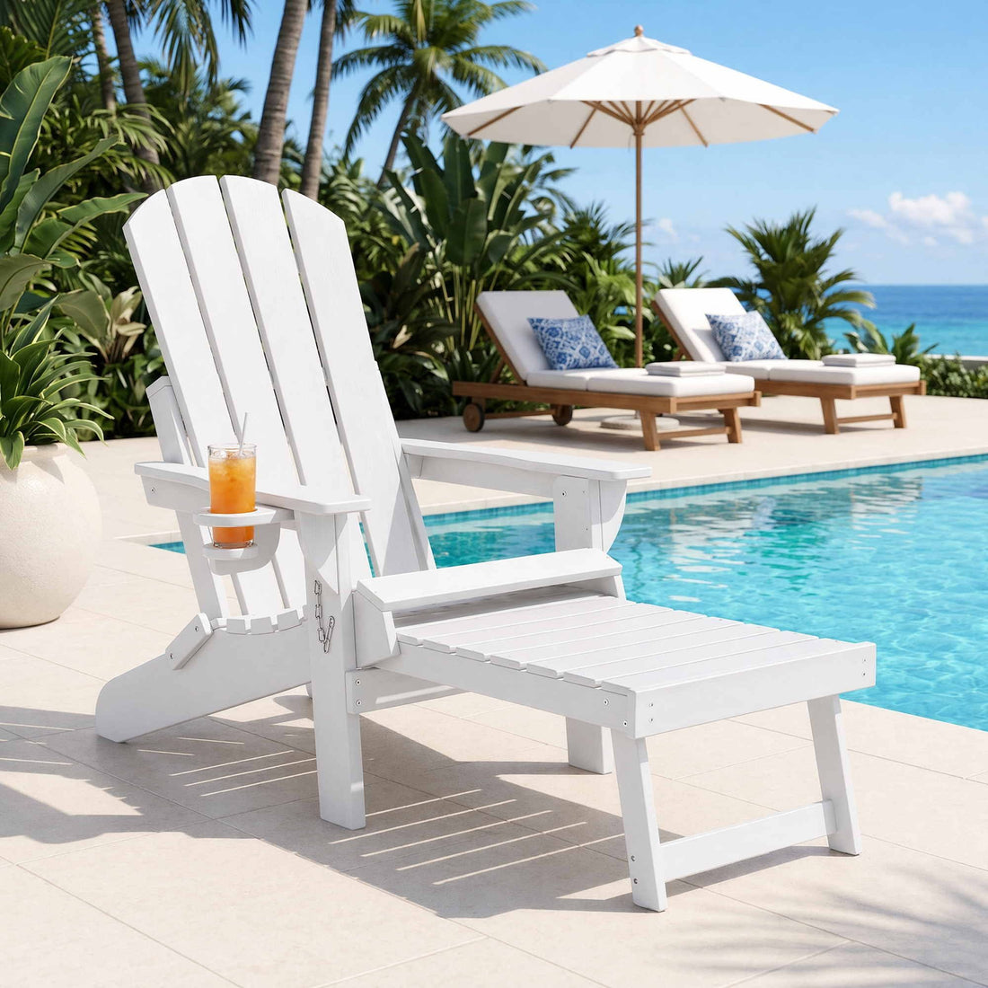 Gardeon Folding Sun Lounger Adirondack Chair Outdoor Lounge Setting HDPE Recliner Footrest White-Furniture > Outdoor > Outdoor Chairs-PEROZ Accessories