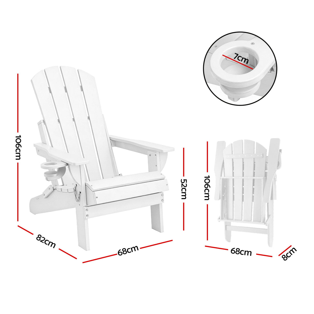 Gardeon Outdoor Chairs Folding Adirondack Beach Chair HDPE Sun Lounge Patio Furniture Garden White-Furniture > Outdoor > Outdoor Chairs-PEROZ Accessories