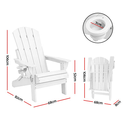 Gardeon Outdoor Chairs Folding Adirondack Beach Chair HDPE Sun Lounge Patio Furniture Garden White-Furniture > Outdoor > Outdoor Chairs-PEROZ Accessories