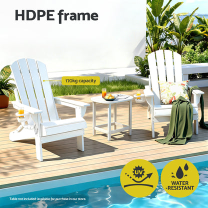 Gardeon Outdoor Chairs Folding Adirondack Beach Chair HDPE Sun Lounge Patio Furniture Garden White-Furniture > Outdoor > Outdoor Chairs-PEROZ Accessories