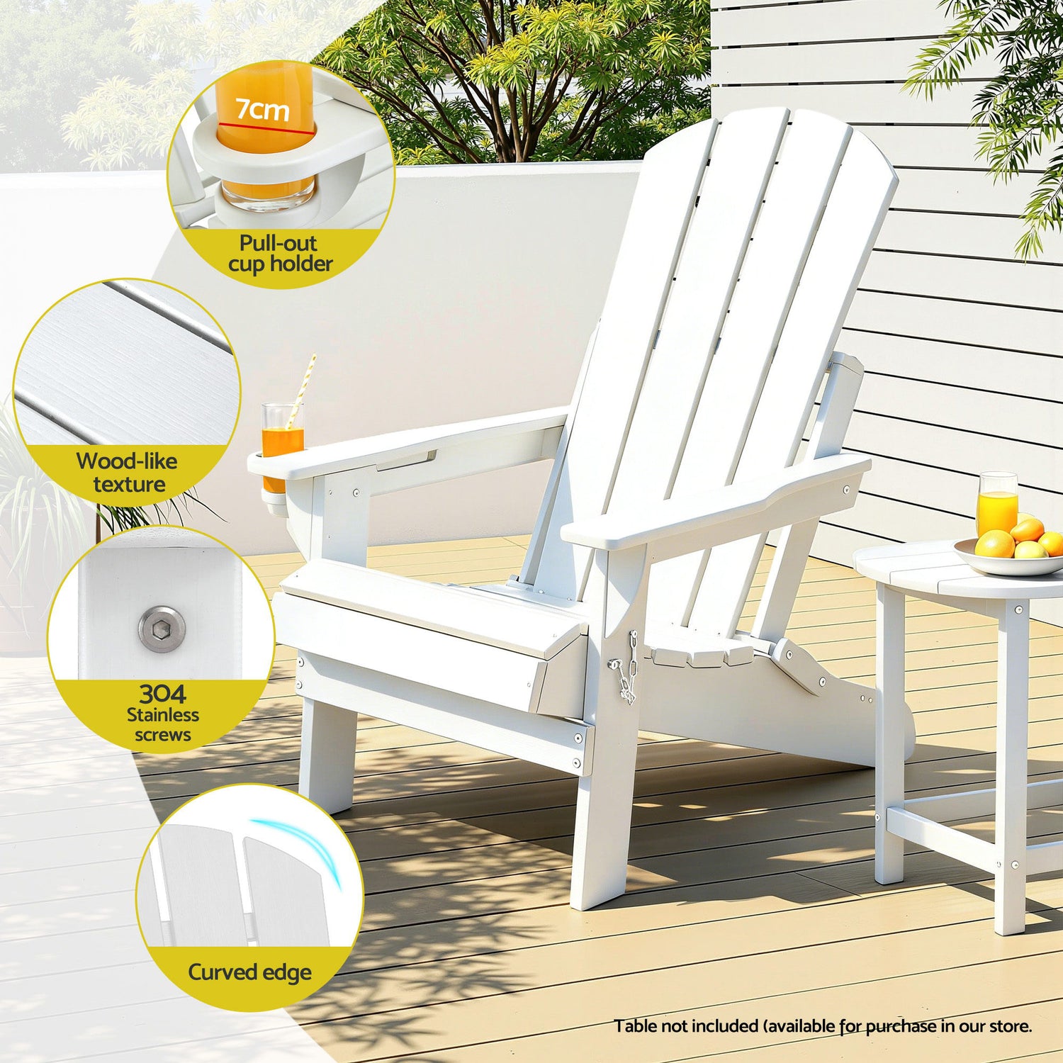 Gardeon Outdoor Chairs Folding Adirondack Beach Chair HDPE Sun Lounge Patio Furniture Garden White-Furniture > Outdoor > Outdoor Chairs-PEROZ Accessories