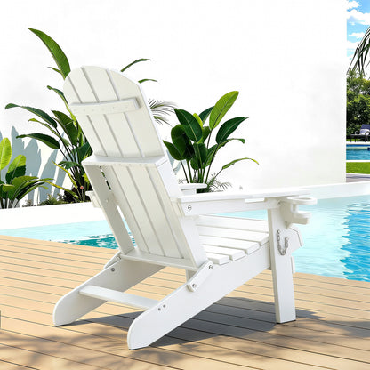 Gardeon Outdoor Chairs Folding Adirondack Beach Chair HDPE Sun Lounge Patio Furniture Garden White-Furniture > Outdoor > Outdoor Chairs-PEROZ Accessories