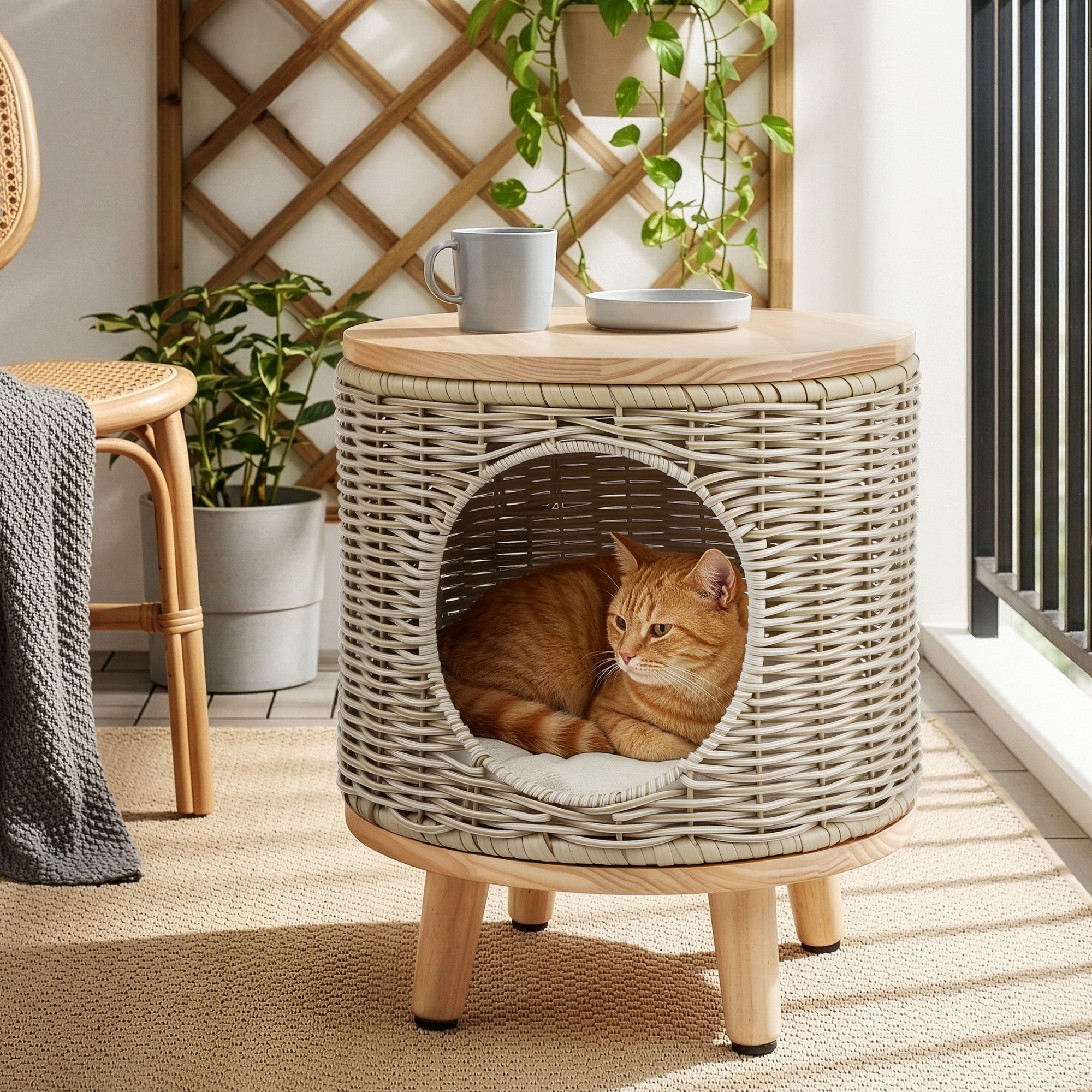 Gardeon Coffee Side Table Wicker Steel Desk Pet Bed Storage Outdoor Furniture-Furniture > Living Room > Side Tables-PEROZ Accessories