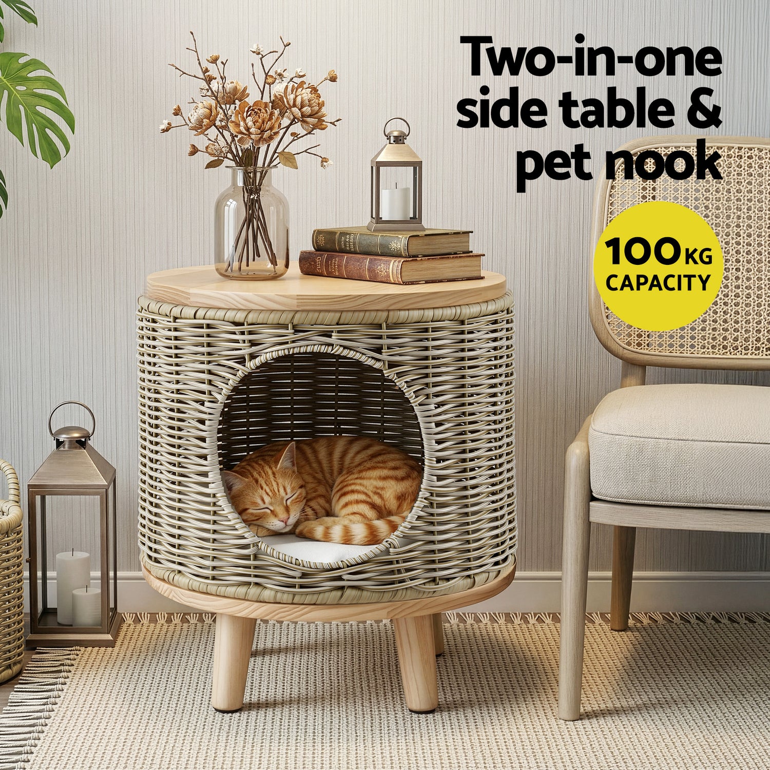 Gardeon Coffee Side Table Wicker Steel Desk Pet Bed Storage Outdoor Furniture-Furniture > Living Room > Side Tables-PEROZ Accessories