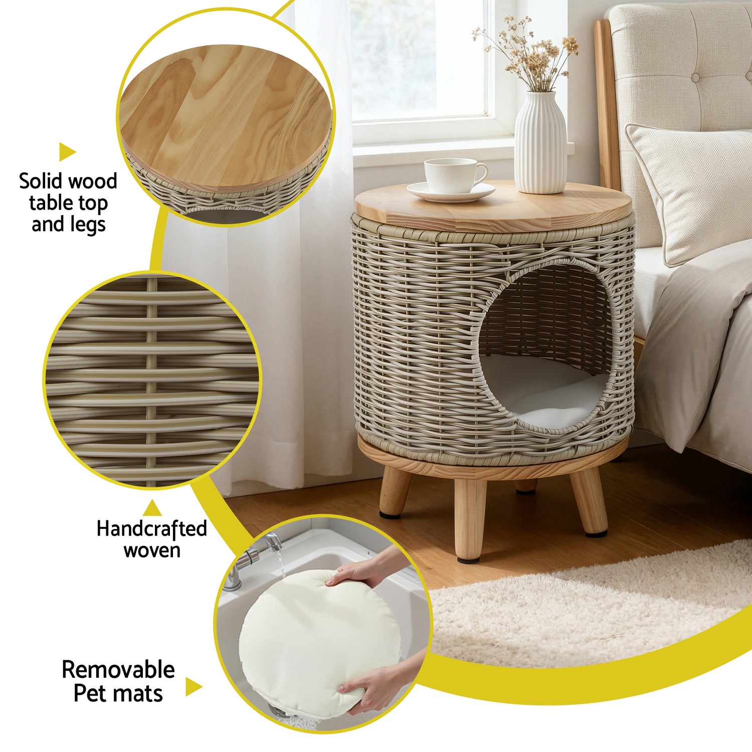 Gardeon Coffee Side Table Wicker Steel Desk Pet Bed Storage Outdoor Furniture-Furniture > Living Room > Side Tables-PEROZ Accessories