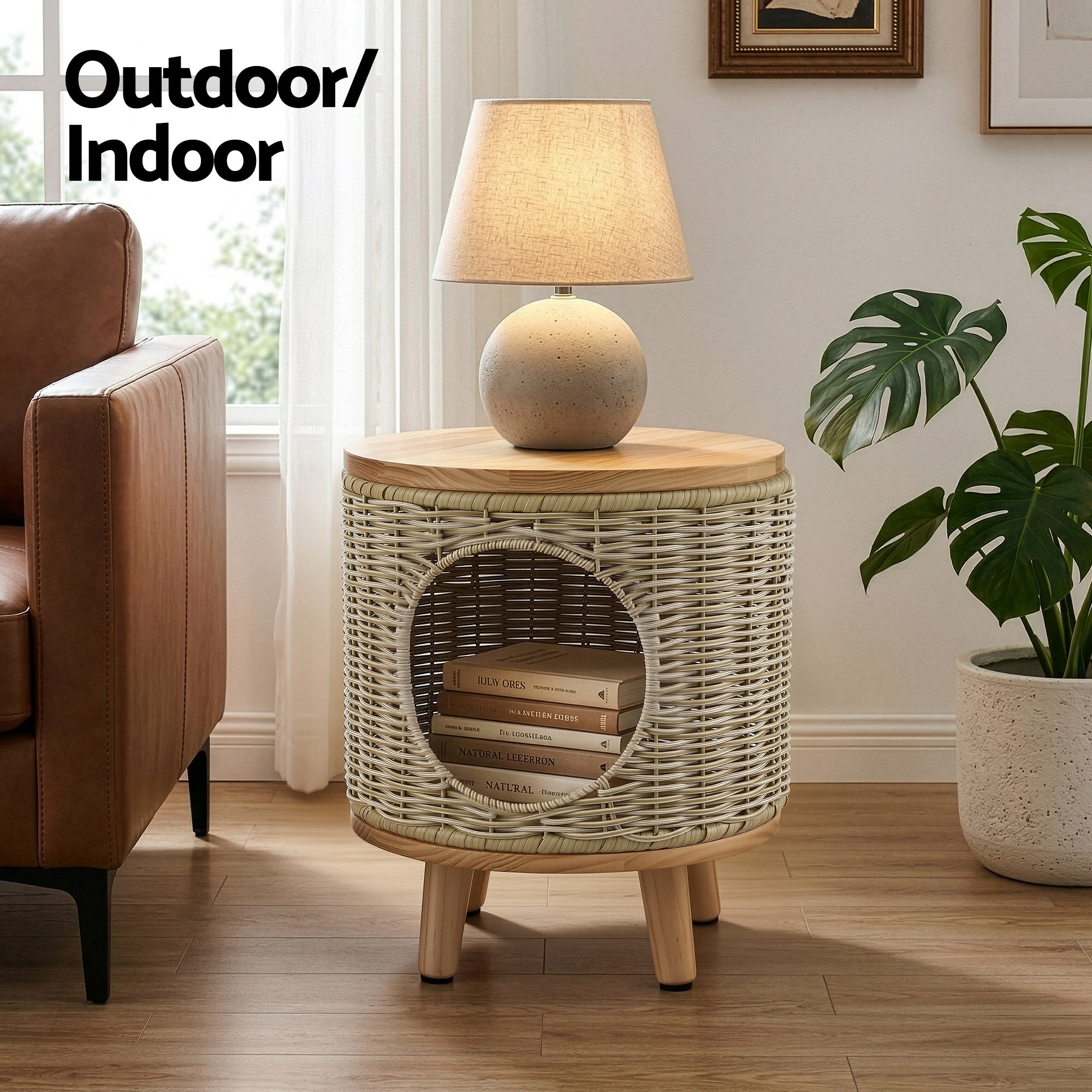 Gardeon Coffee Side Table Wicker Steel Desk Pet Bed Storage Outdoor Furniture-Furniture > Living Room > Side Tables-PEROZ Accessories