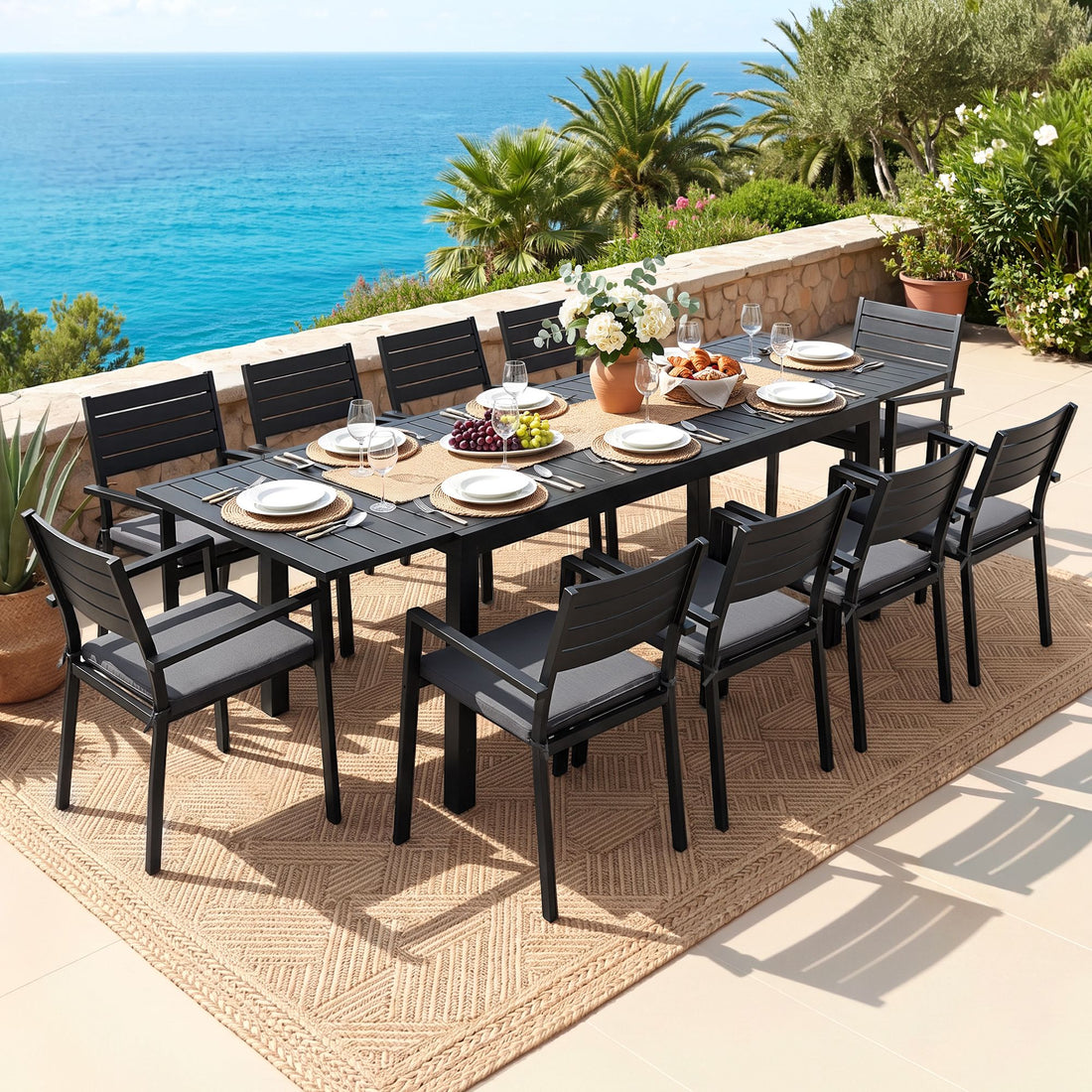 Gardeon Outdoor Dining Set 11PCS Aluminum Extendable Table and Chairs Patio Furniture Black-Furniture > Outdoor > Outdoor Dining Sets-PEROZ Accessories
