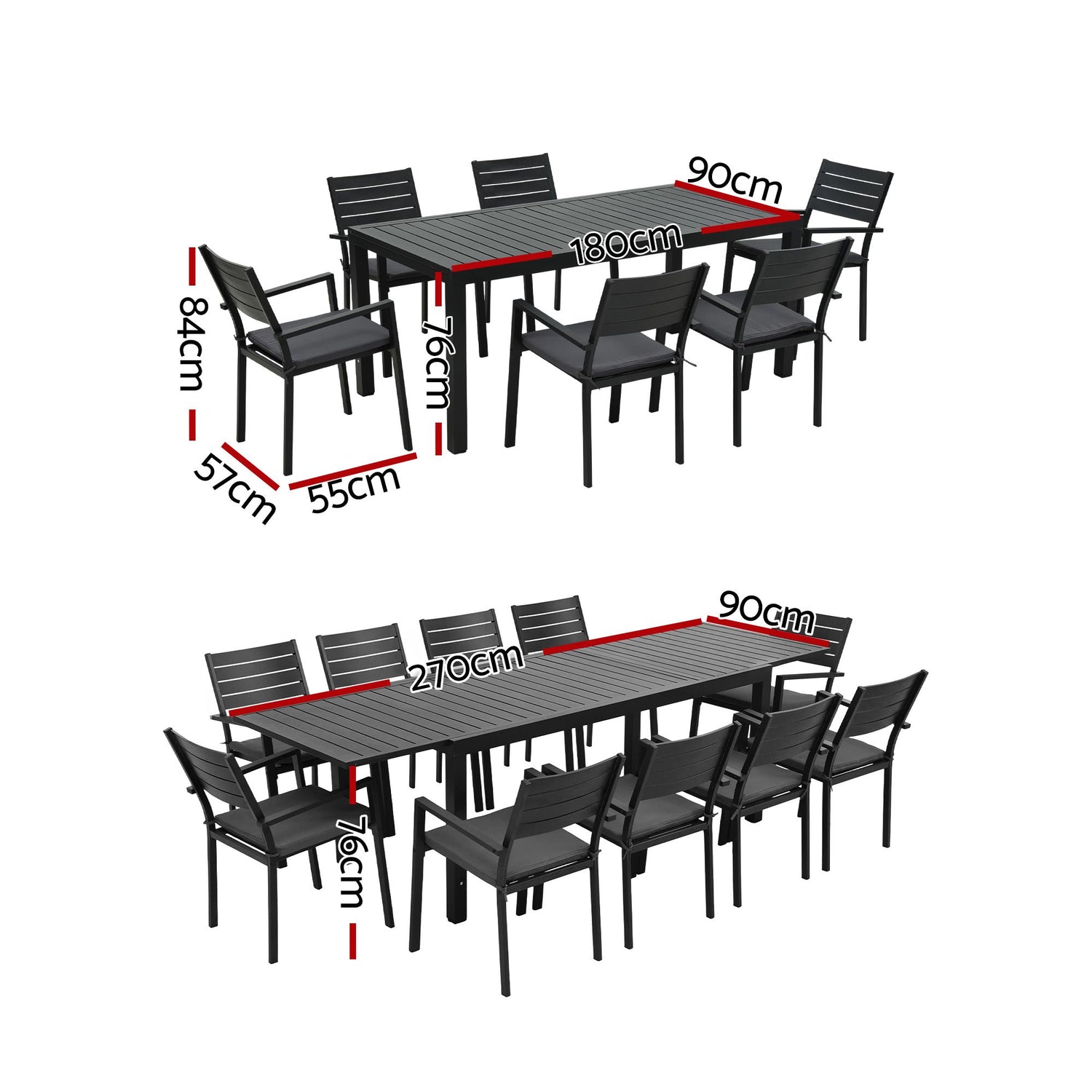Gardeon Outdoor Dining Set 11PCS Aluminum Extendable Table and Chairs Patio Furniture Black