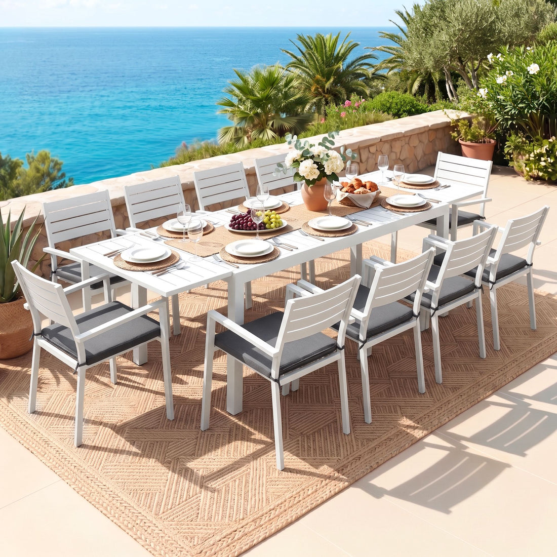Gardeon Outdoor Dining Set 11PCS Aluminum Extendable Table and Chairs Patio Furniture White-Furniture > Outdoor > Outdoor Dining Sets-PEROZ Accessories