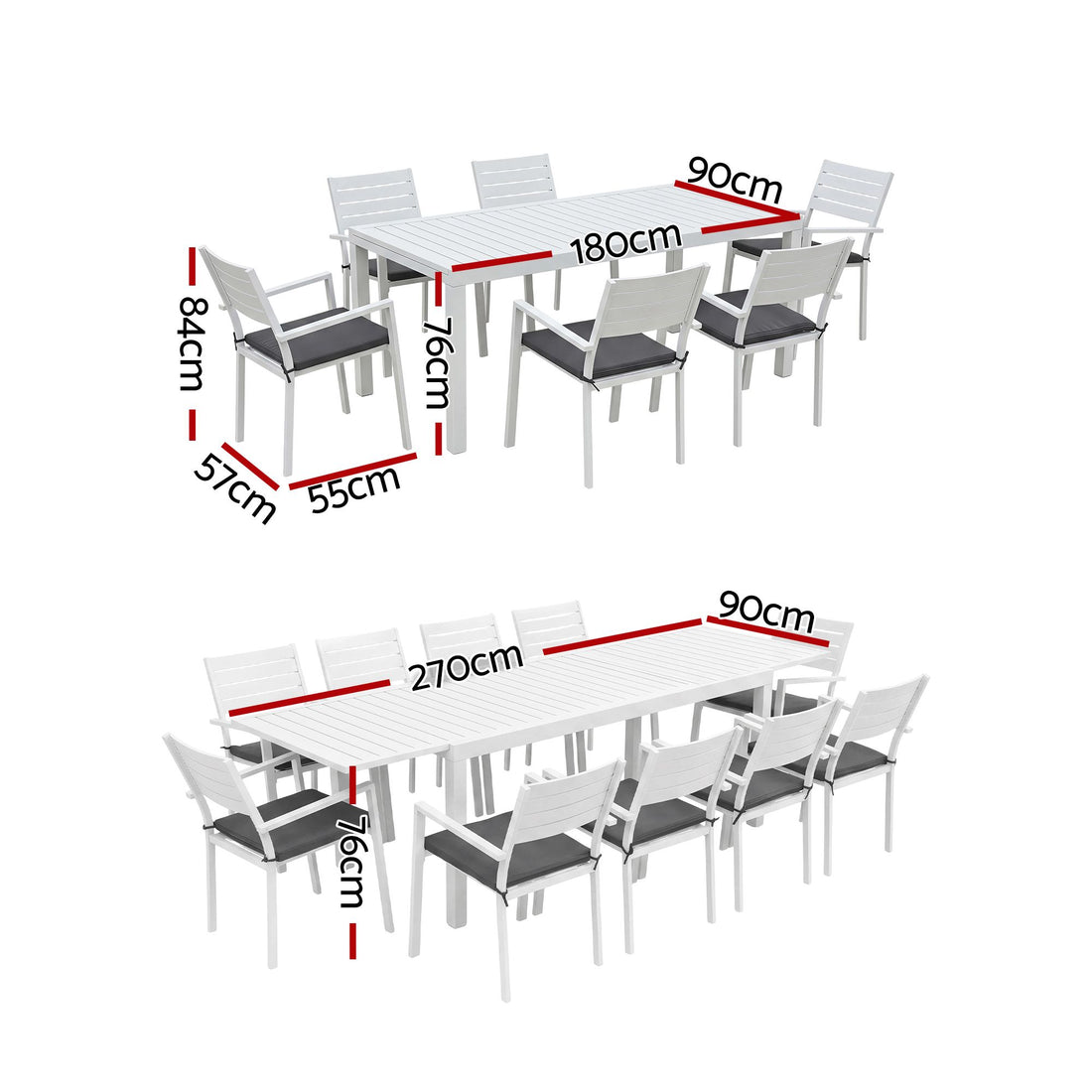 Gardeon Outdoor Dining Set 11PCS Aluminum Extendable Table and Chairs Patio Furniture White-Furniture > Outdoor > Outdoor Dining Sets-PEROZ Accessories