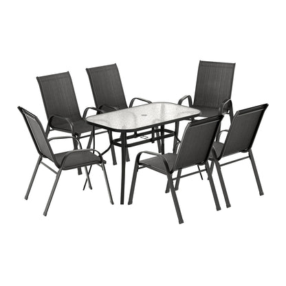 Gardeon 7PC Outdoor Dining Set Table and Chairs Patio Furniture Garden Bistro Set Black-Furniture &gt; Outdoor &gt; Outdoor Dining Sets-PEROZ Accessories