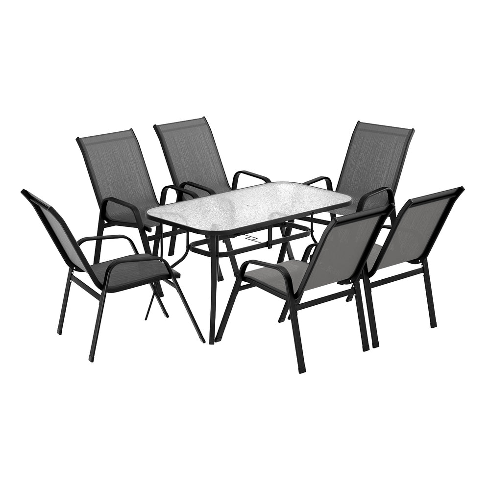 Gardeon 7PC Outdoor Dining Set Table and Chairs Patio Furniture Garden Bistro Set Grey-Furniture &gt; Outdoor &gt; Outdoor Dining Sets-PEROZ Accessories