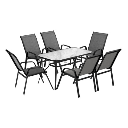 Gardeon 7PC Outdoor Dining Set Table and Chairs Patio Furniture Garden Bistro Set Grey-Furniture &gt; Outdoor &gt; Outdoor Dining Sets-PEROZ Accessories