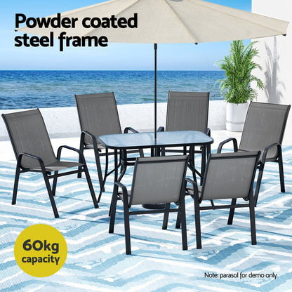 Gardeon 7PC Outdoor Dining Set Table and Chairs Patio Furniture Garden Bistro Set Grey-Furniture &gt; Outdoor &gt; Outdoor Dining Sets-PEROZ Accessories
