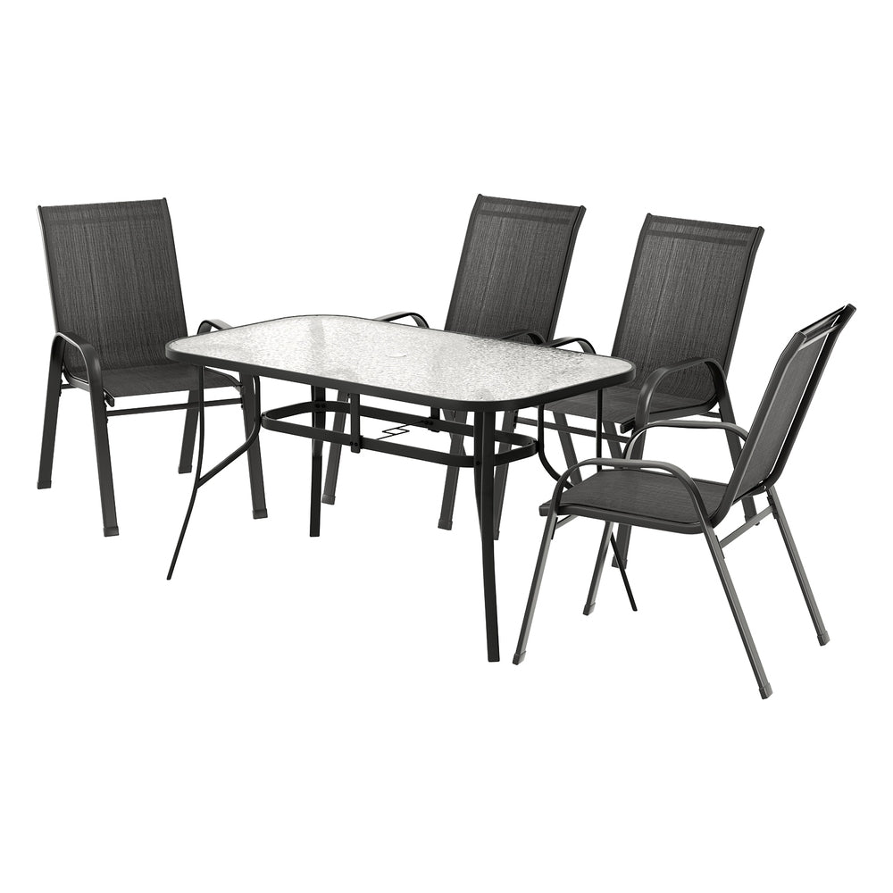 Gardeon 5PC Outdoor Dining Set Table and Chairs Patio Furniture Bistro Set Garden Black-Furniture &gt; Outdoor &gt; Outdoor Dining Sets-PEROZ Accessories