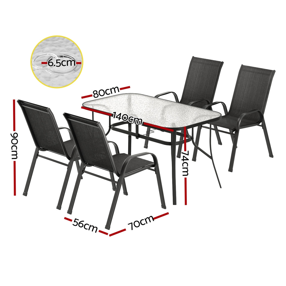 Gardeon 5PC Outdoor Dining Set Table and Chairs Patio Furniture Bistro Set Garden Black-Furniture &gt; Outdoor &gt; Outdoor Dining Sets-PEROZ Accessories
