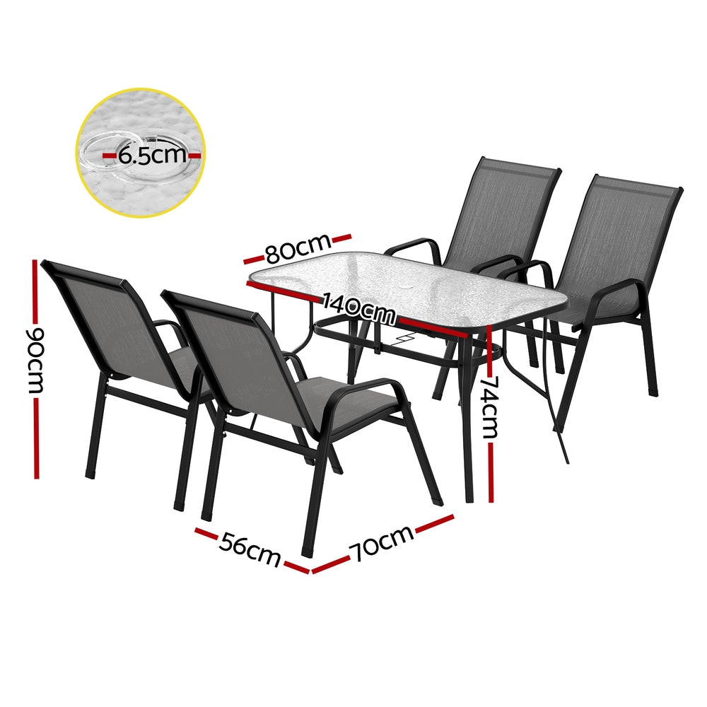 Gardeon 5PC Outdoor Dining Set Table and Chairs Patio Furniture Bistro Set Garden Grey-Furniture &gt; Outdoor &gt; Outdoor Dining Sets-PEROZ Accessories