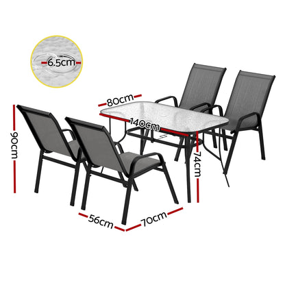 Gardeon 5PC Outdoor Dining Set Table and Chairs Patio Furniture Bistro Set Garden Grey-Furniture &gt; Outdoor &gt; Outdoor Dining Sets-PEROZ Accessories
