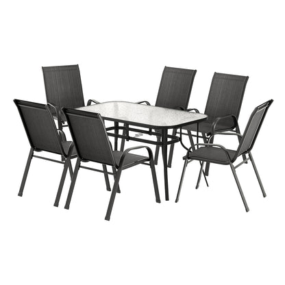 Gardeon 7PC Outdoor Dining Set Table and Chairs Patio Furniture Bistro Set Garden Black-Furniture &gt; Outdoor &gt; Outdoor Dining Sets-PEROZ Accessories