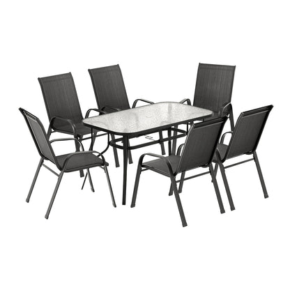 Gardeon 7PC Outdoor Dining Set Table and Chairs Patio Furniture Bistro Set Garden Black-Furniture &gt; Outdoor &gt; Outdoor Dining Sets-PEROZ Accessories