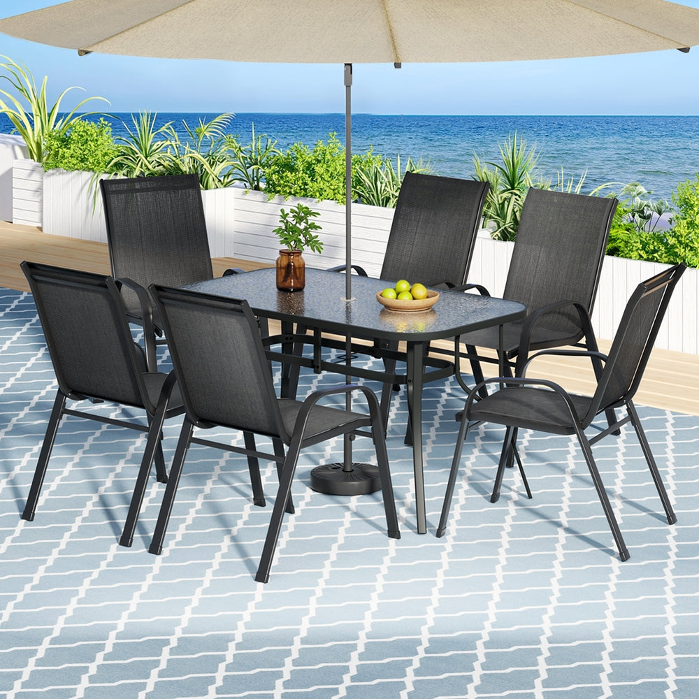 Gardeon 7PC Outdoor Dining Set Table and Chairs Patio Furniture Bistro Set Garden Black-Furniture &gt; Outdoor &gt; Outdoor Dining Sets-PEROZ Accessories