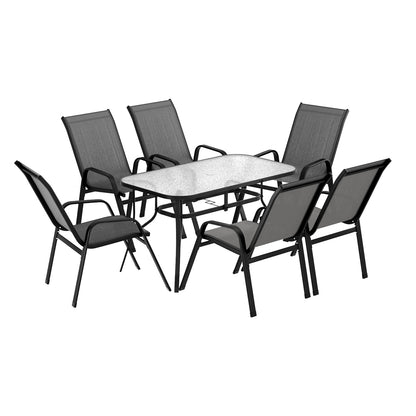 Gardeon 7PC Outdoor Dining Set Table and Chairs Patio Furniture Bistro Set Garden Grey-Furniture &gt; Outdoor &gt; Outdoor Dining Sets-PEROZ Accessories