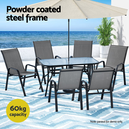 Gardeon 7PC Outdoor Dining Set Table and Chairs Patio Furniture Bistro Set Garden Grey-Furniture &gt; Outdoor &gt; Outdoor Dining Sets-PEROZ Accessories