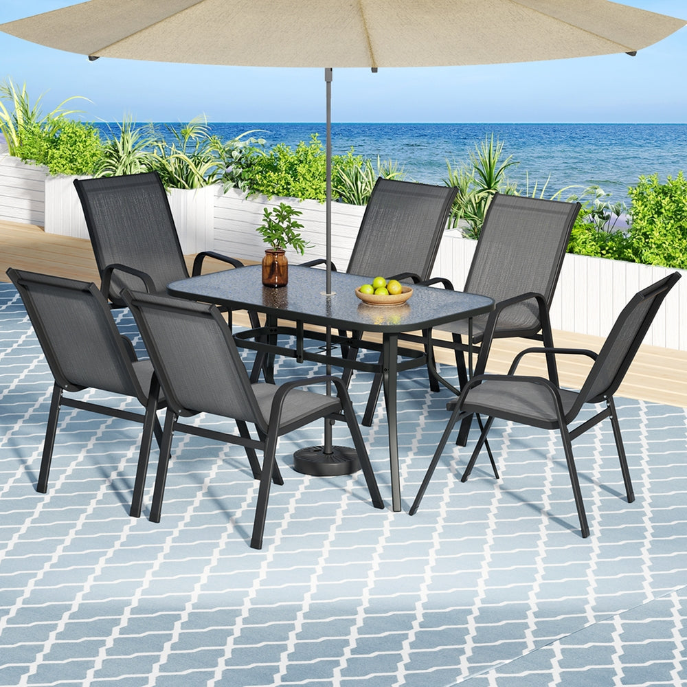 Gardeon 7PC Outdoor Dining Set Table and Chairs Patio Furniture Bistro Set Garden Grey-Furniture &gt; Outdoor &gt; Outdoor Dining Sets-PEROZ Accessories
