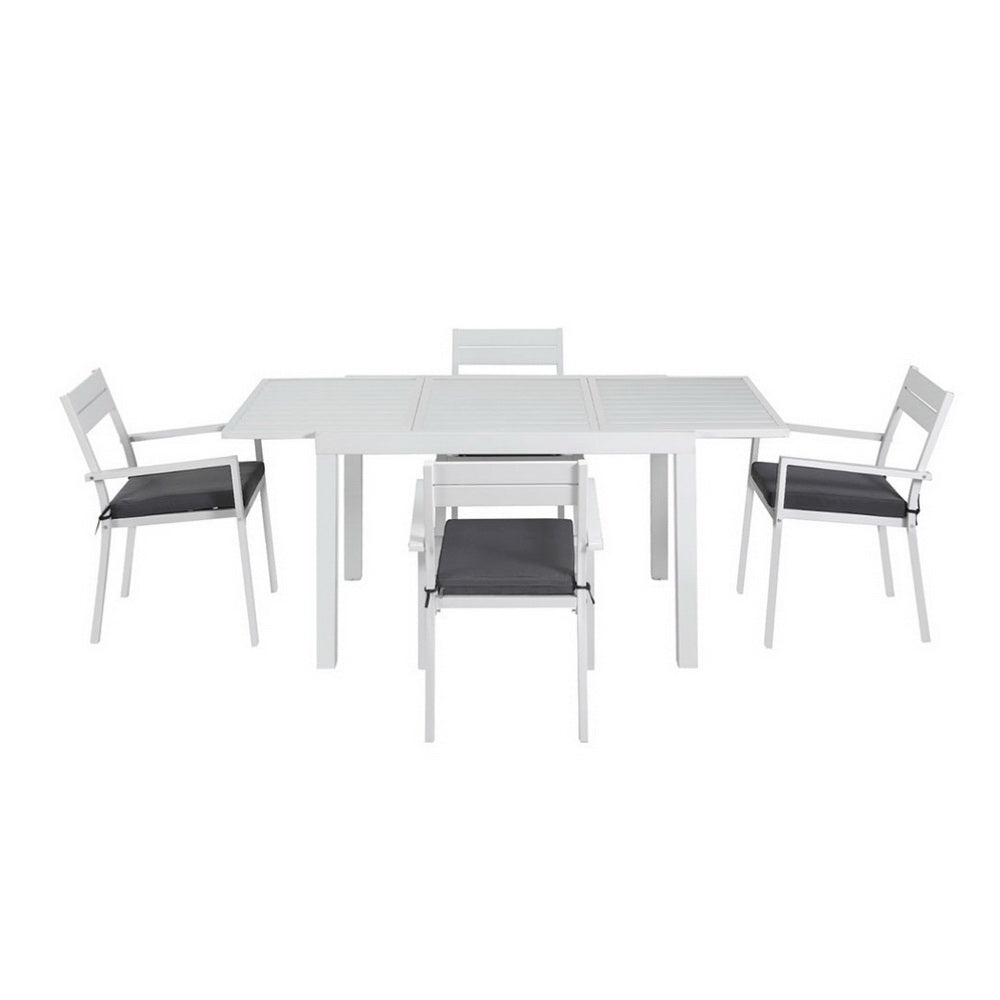 Gardeon Outdoor Dining Set 5 Piece Aluminum Extendable Table Setting White-Furniture &gt; Outdoor &gt; Outdoor Dining Sets-PEROZ Accessories