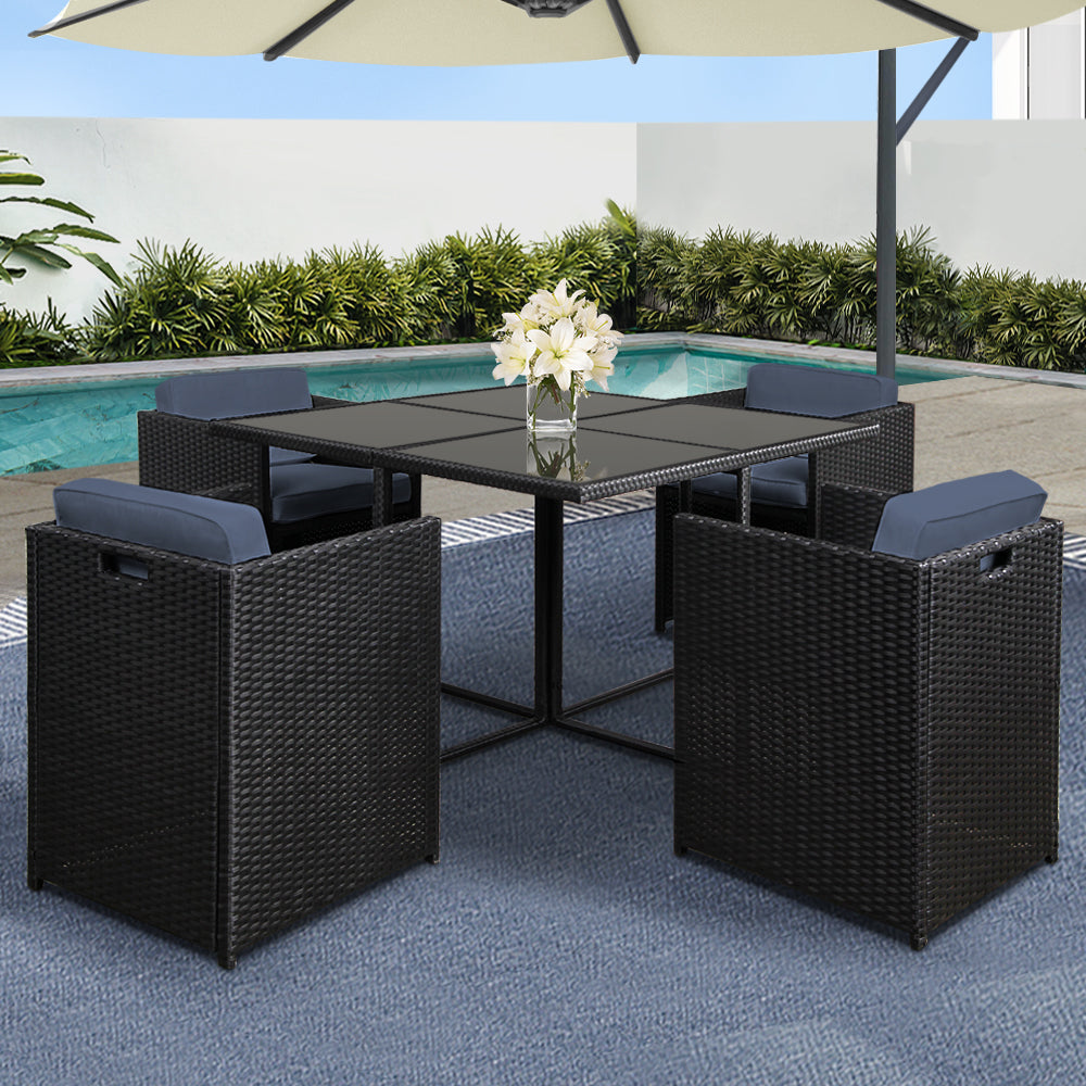 Gardeon Outdoor Dining Set 5 Piece Wicker Table Chairs Setting Black-Outdoor Dining Sets-PEROZ Accessories