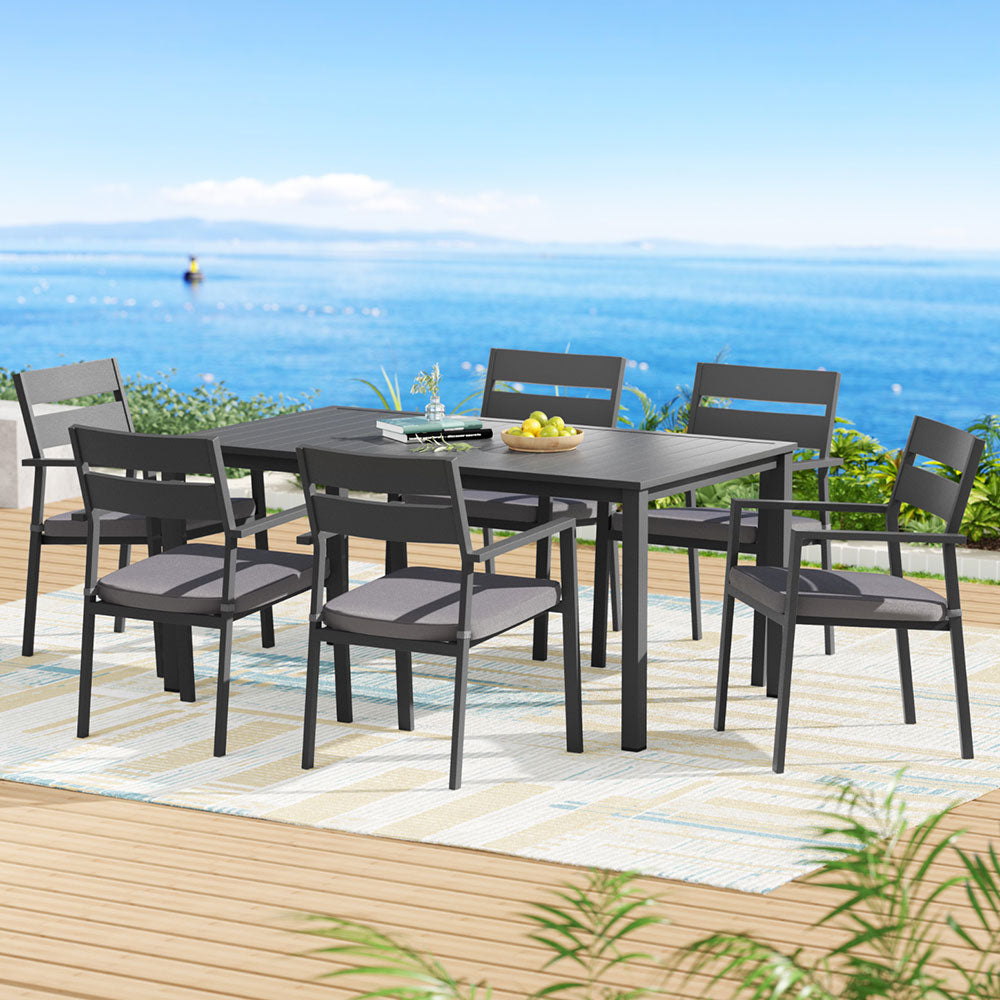 Gardeon Outdoor Dining Set 7 Piece Aluminum Table Chairs Setting Black-Furniture &gt; Outdoor &gt; Outdoor Dining Sets-PEROZ Accessories
