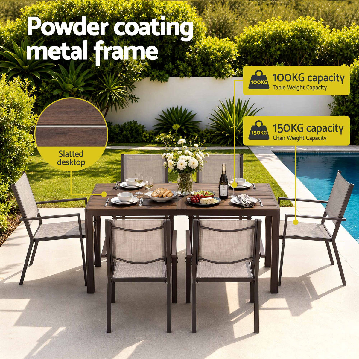 Gardeon 7PCS Outdoor Dining Set Patio Furniture Table and Chairs Garden Coffee-Furniture > Outdoor > Outdoor Dining Sets-PEROZ Accessories