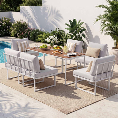 Gardeon 6 Seater Outdoor Dining Sofa Set Steel Frame Cushions White-Furniture > Outdoor > Outdoor Dining Sets-PEROZ Accessories