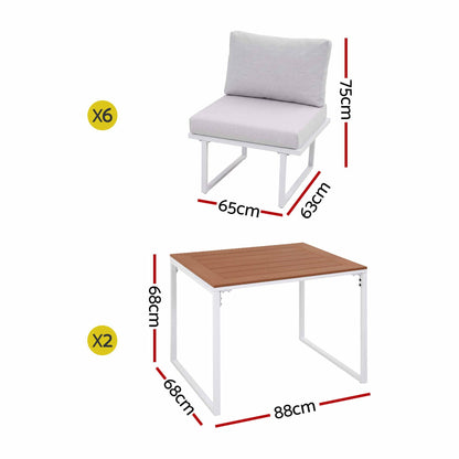 Gardeon 6 Seater Outdoor Dining Sofa Set Steel Frame Cushions White-Furniture > Outdoor > Outdoor Dining Sets-PEROZ Accessories
