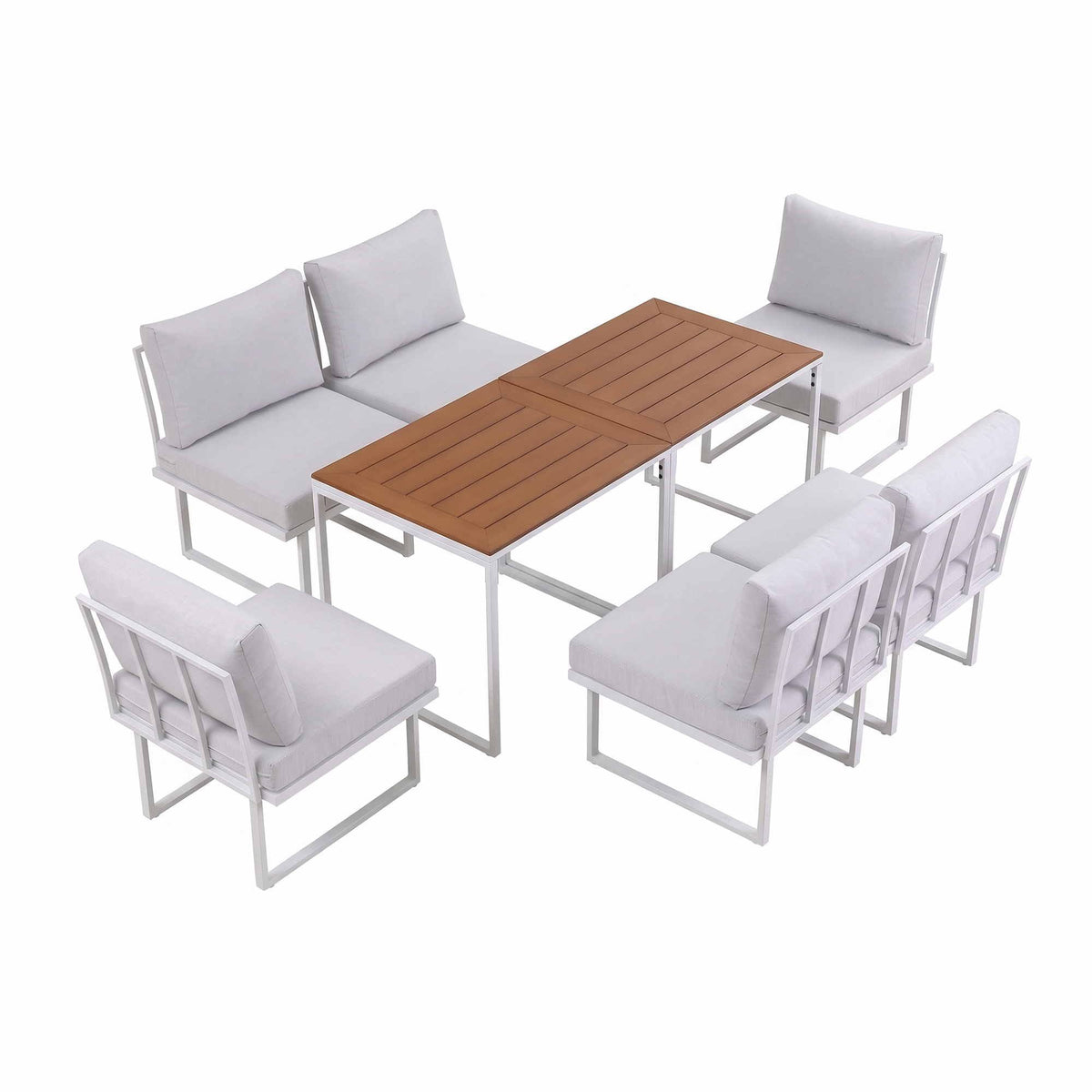 Gardeon 6 Seater Outdoor Dining Sofa Set Steel Frame Cushions White-Furniture > Outdoor > Outdoor Dining Sets-PEROZ Accessories