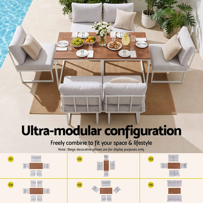 Gardeon 6 Seater Outdoor Dining Sofa Set Steel Frame Cushions White-Furniture > Outdoor > Outdoor Dining Sets-PEROZ Accessories