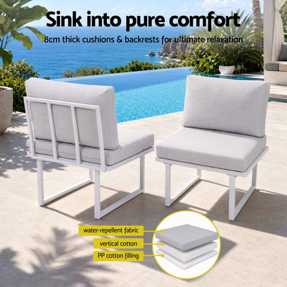 Gardeon 6 Seater Outdoor Dining Sofa Set Steel Frame Cushions White-Furniture > Outdoor > Outdoor Dining Sets-PEROZ Accessories