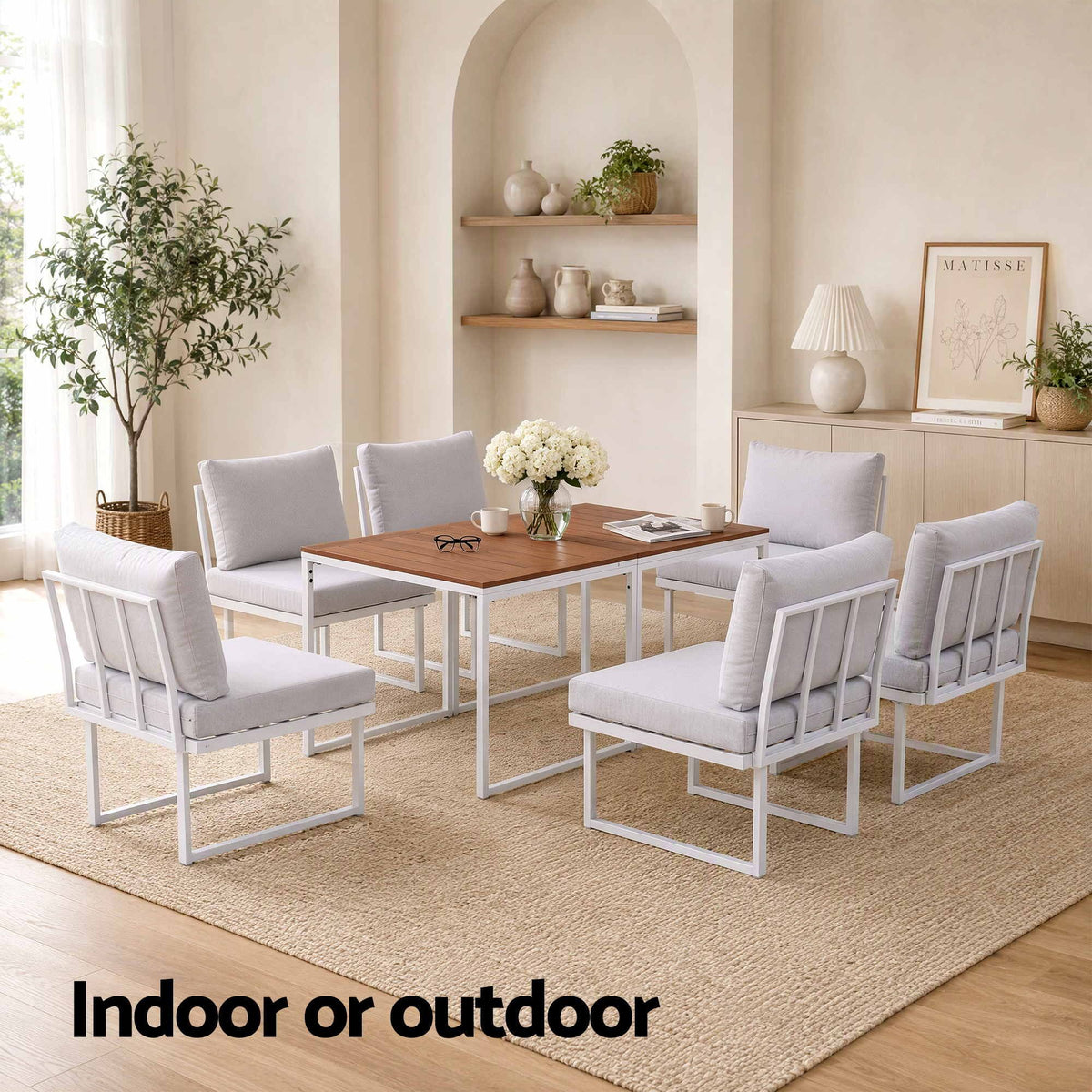 Gardeon 6 Seater Outdoor Dining Sofa Set Steel Frame Cushions White-Furniture > Outdoor > Outdoor Dining Sets-PEROZ Accessories
