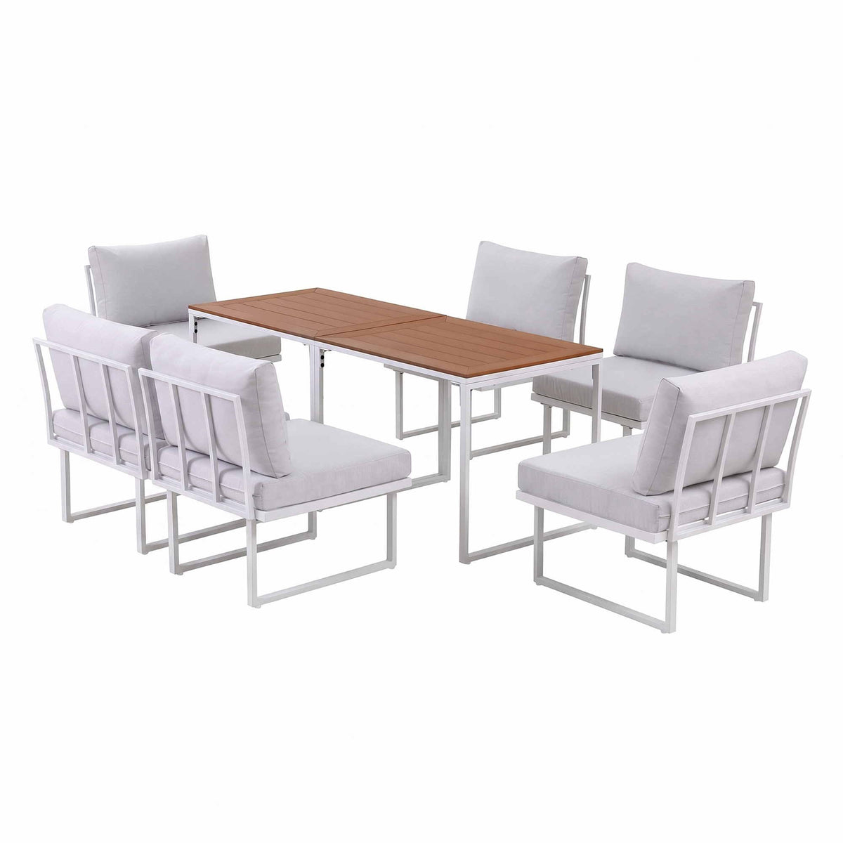 Gardeon 6 Seater Outdoor Dining Sofa Set Steel Frame Cushions White-Furniture > Outdoor > Outdoor Dining Sets-PEROZ Accessories