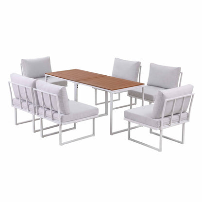 Gardeon 6 Seater Outdoor Dining Sofa Set Steel Frame Cushions White-Furniture > Outdoor > Outdoor Dining Sets-PEROZ Accessories