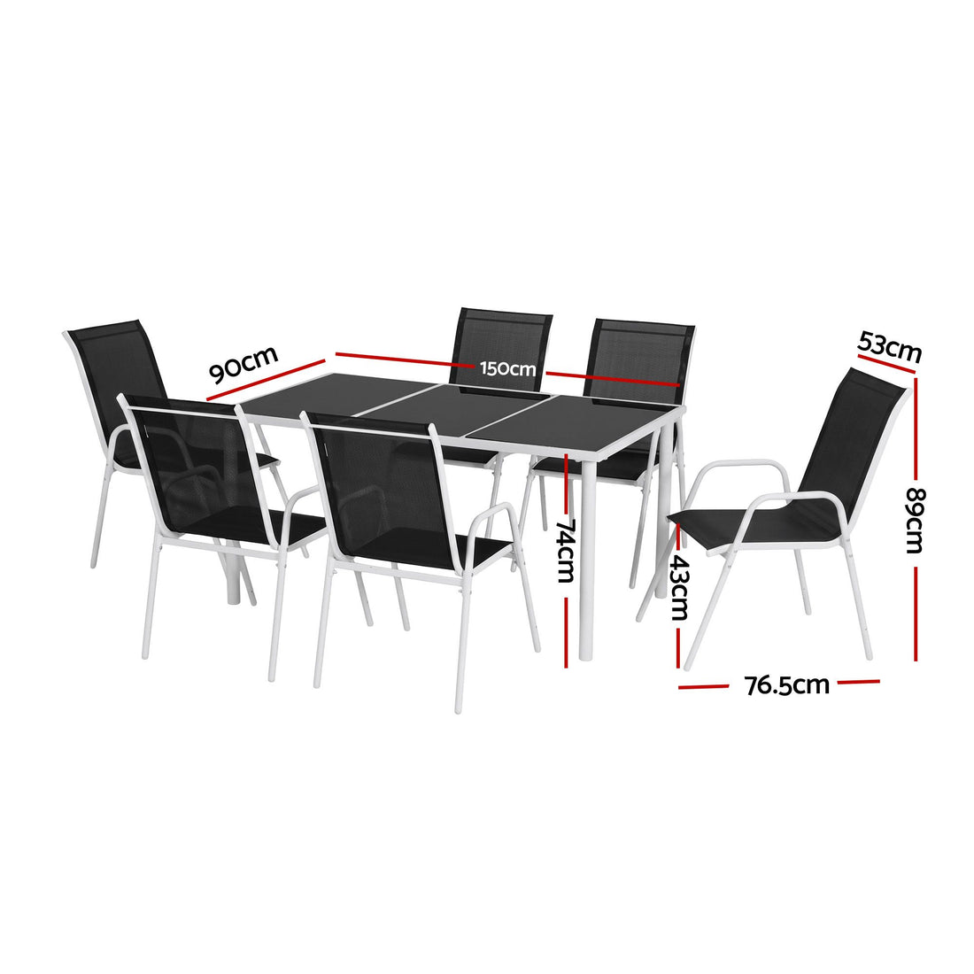 Gardeon 7 Piece Outdoor Dining Set Steel Textilene Patio Furniture Table and Chairs Black-Furniture > Outdoor > Outdoor Dining Sets-PEROZ Accessories