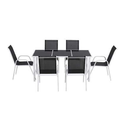 Gardeon 7 Piece Outdoor Dining Set Steel Textilene Patio Furniture Table and Chairs Black