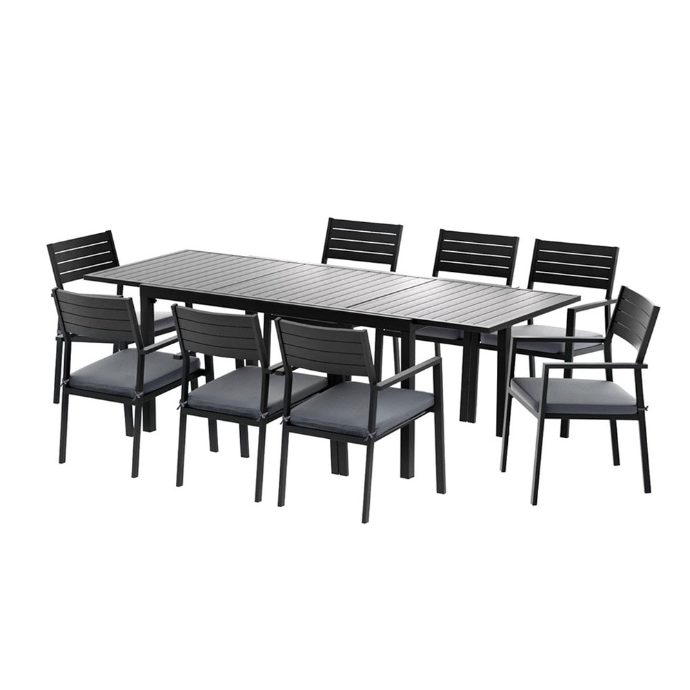 Gardeon Outdoor Dining Set 9PCS Aluminum Extendable Table Chairs Patio Furniture-Furniture &gt; Outdoor &gt; Outdoor Dining Sets-PEROZ Accessories
