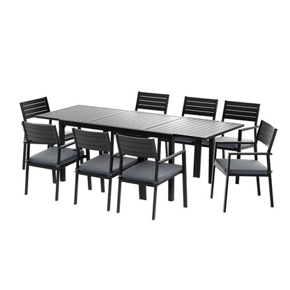 Gardeon Outdoor Dining Set 9PCS Aluminum Extendable Table Chairs Patio Furniture-Furniture &gt; Outdoor &gt; Outdoor Dining Sets-PEROZ Accessories