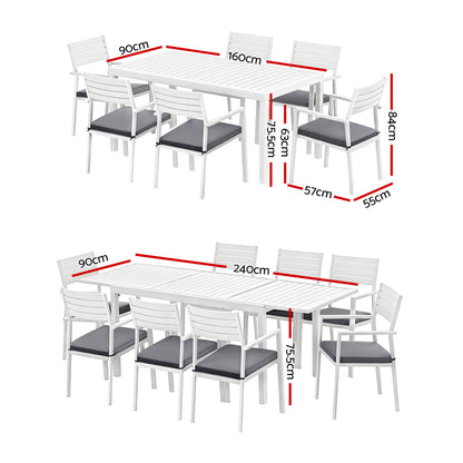Gardeon Outdoor Dining Set 9PCS Aluminum Extendable Table Chairs Patio Furniture-Furniture > Outdoor > Outdoor Dining Sets-PEROZ Accessories