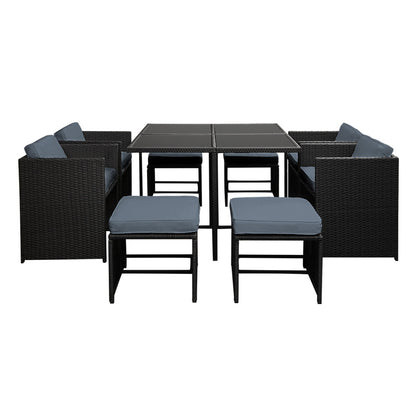 Gardeon Outdoor Dining Set 9 Piece Wicker Table Chairs Setting Black-Outdoor Dining Sets-PEROZ Accessories