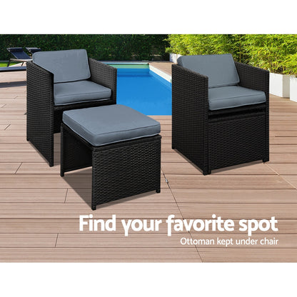 Gardeon Outdoor Dining Set 9 Piece Wicker Table Chairs Setting Black-Outdoor Dining Sets-PEROZ Accessories
