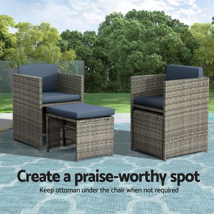 Gardeon Outdoor Dining Set 9 Piece Wicker Table Chairs Setting Grey-Outdoor Dining Sets-PEROZ Accessories
